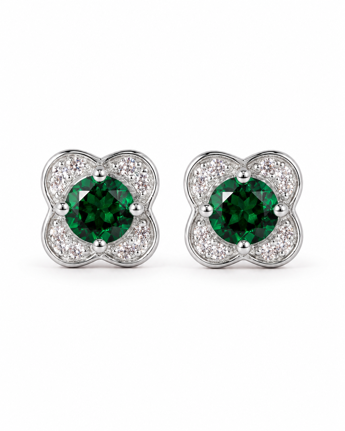 Lab Grown Emerald Clover Earrings