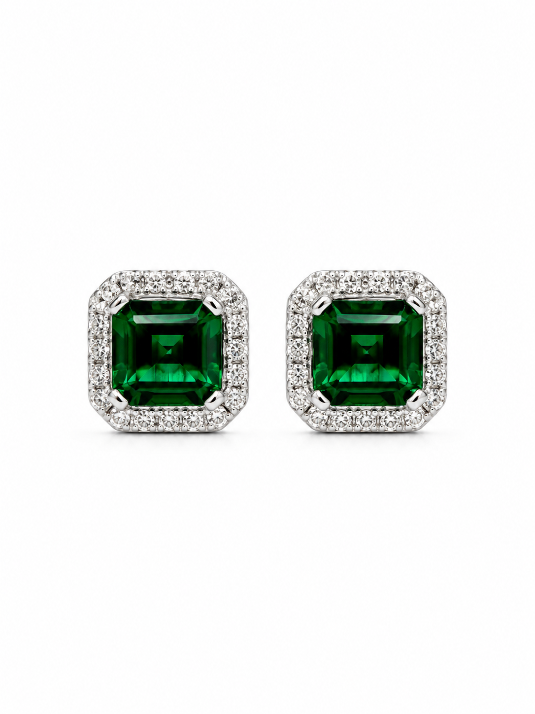 Lab Grown Emerald Halo Earrings