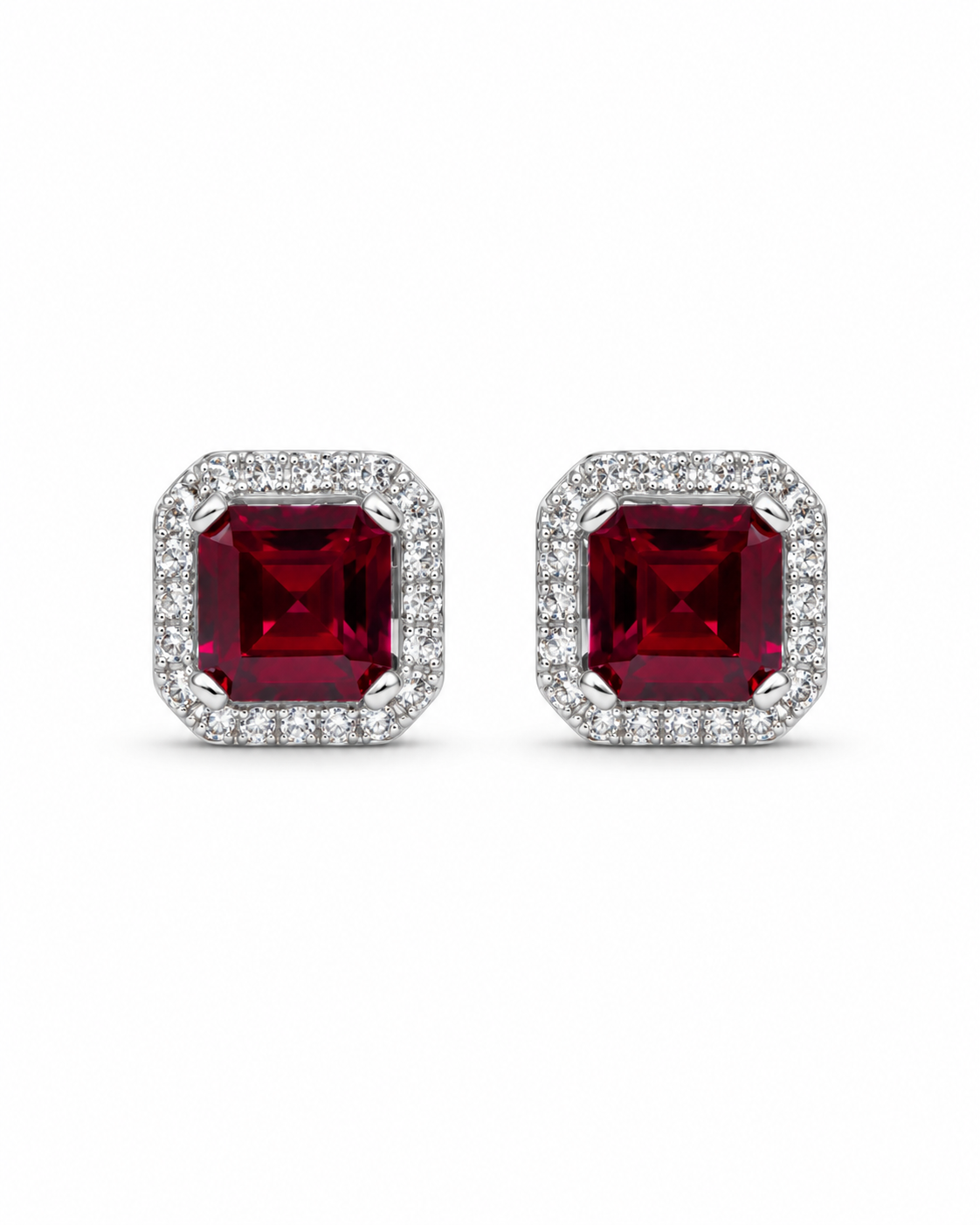 Lab Grown Ruby Halo Earrings